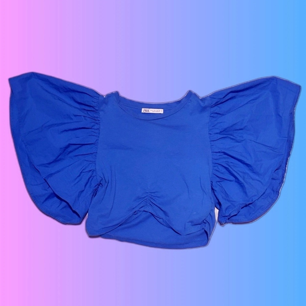 Zara Royal Blue Blouse with Dramatic Sleeves